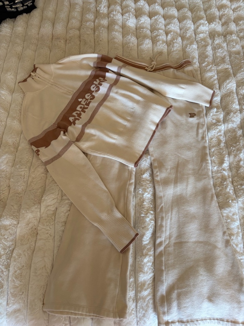 PINK Victoria's Secret Cream & Brown Wide-Leg Knit Pants Set